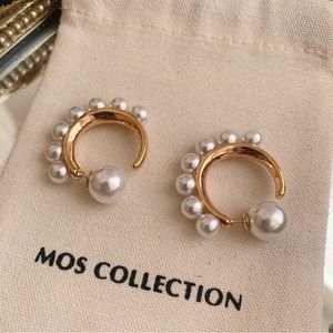 Pearl hoop earrings hand made jewelry MOS Collection